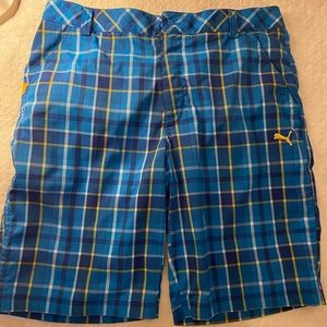 Puma golf shorts bright blue, navy and gold